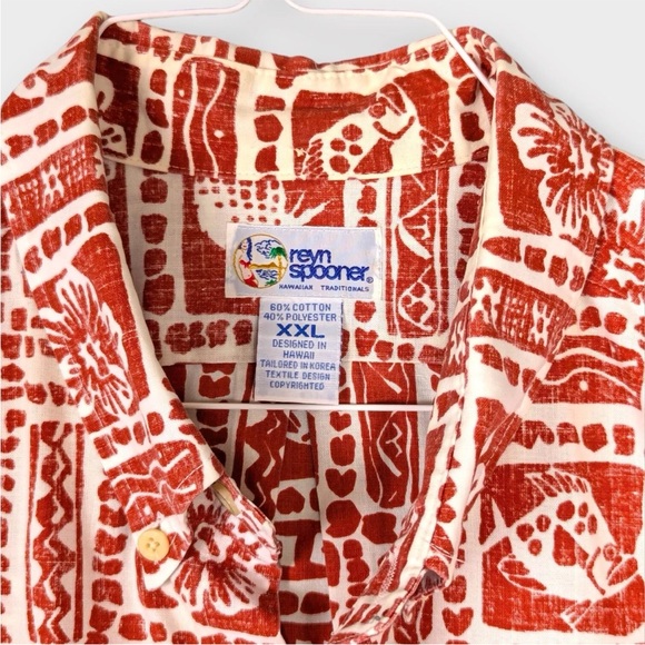 VTG Reyn Spooner Hawaiian Shirt Red XXL Reverse Print Classic Floral Fish Leaf - Picture 4 of 11